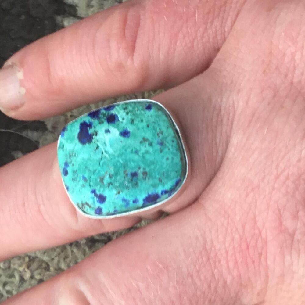 Handcrafted Azurite Malachite Boho Statement Ring Size 7.5